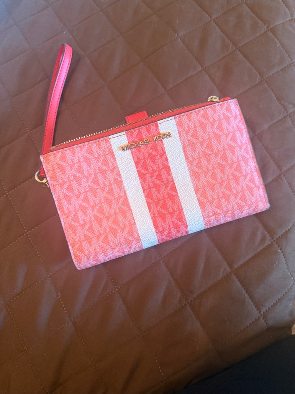 Michael Kors Pink Coral Stripe Signature Wristlet